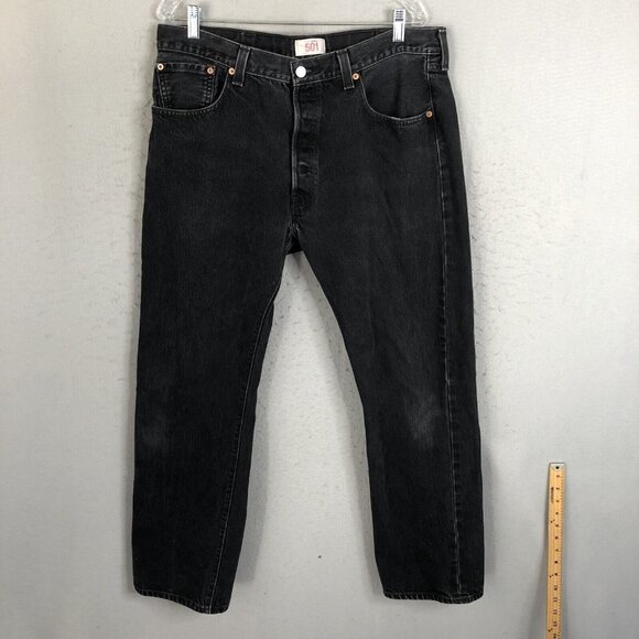 VTG Levis 501 Jeans Mens 38x32 Black FadedButton Fly Straight Leg Y2K Mexico